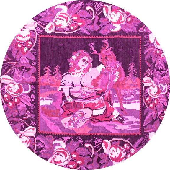 Ahgly Company Indoor Round Medallion Pink French Area Rugs, 7' Round