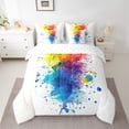 thumbnail image 2 of Manfei Art Watercolor Bedding Comforter Set 7pcs for Kid, Colorful Splash Splatter Queen Bedding Sets, Modern Fashion Abstract Reversible Queen Sheet Sets, Breathable Home Decor, 2 of 7