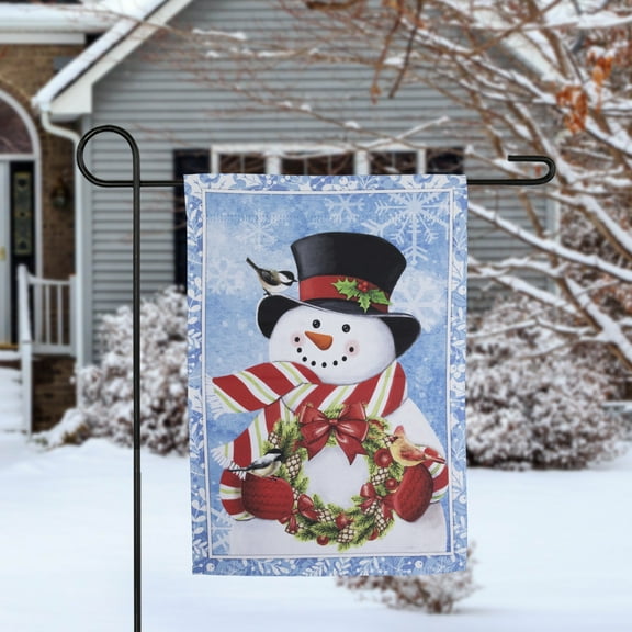 Northlight Snowman with Wreath Outdoor Christmas Garden Flag - 18" x 12.5"
