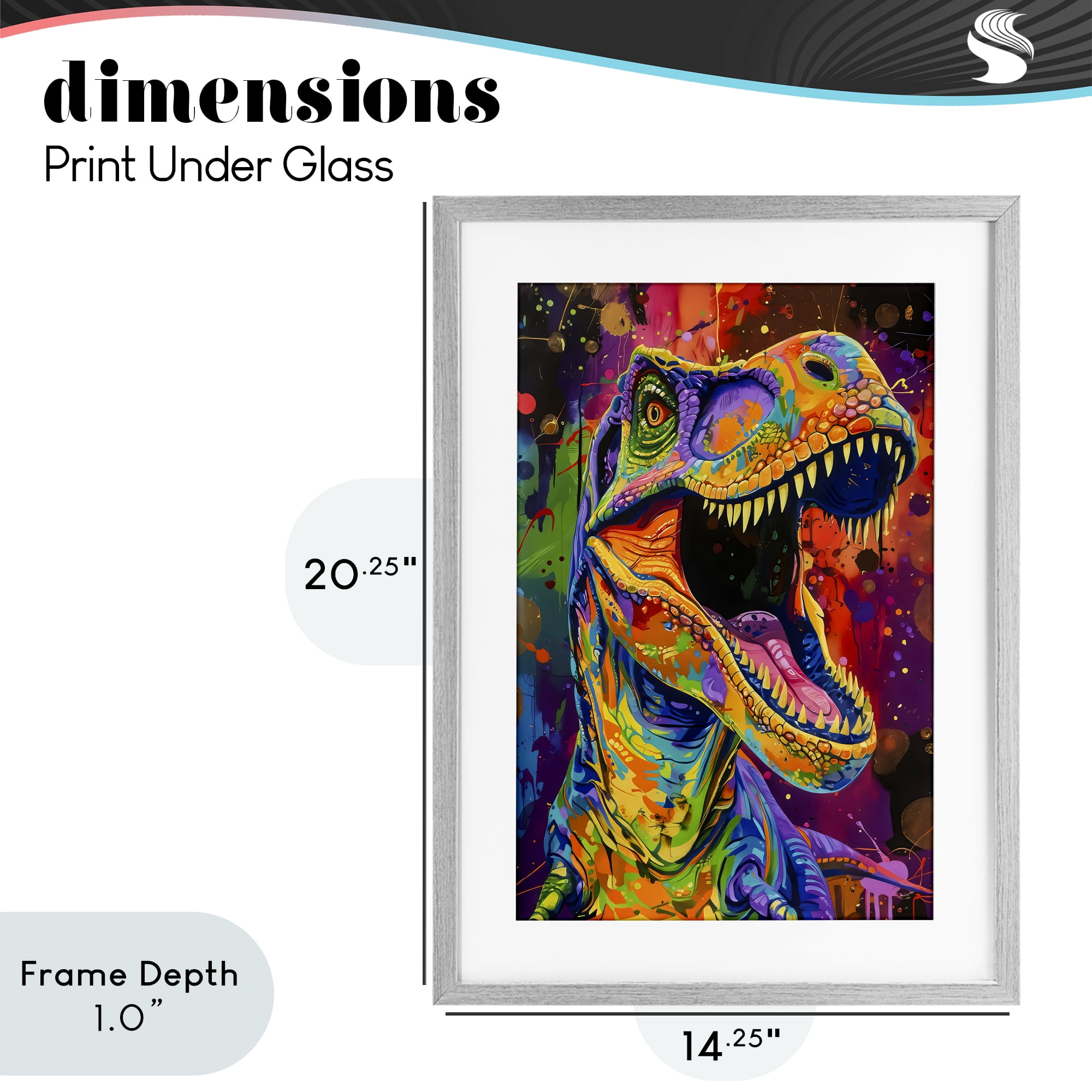 Stupell Industries Paint Splatter Urban T-Rex Gray Framed Print Under Glass, design by Creative Studio