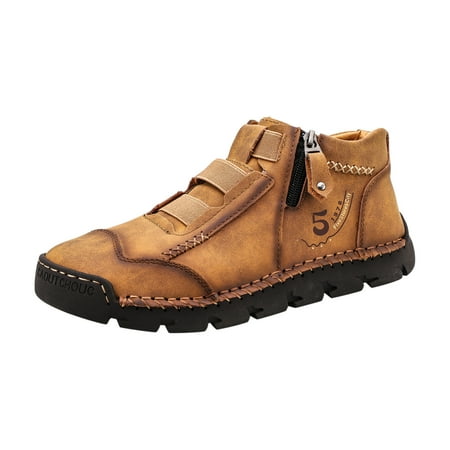 jsaierl Men s High-top Shoes Boots Breathable Non-Slip Boots Fall Winter Leather Shoes Outdoor Retro Combat Boots