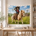 thumbnail image 5 of Dachshund Cowboy on Pony with Kitten in Wildflower Meadow, Playful Digital Art for Dog Lovers, Western Decor, New Home Gift, Tapestry Wall Hanging for Bedroom and Living Room, 5 of 7