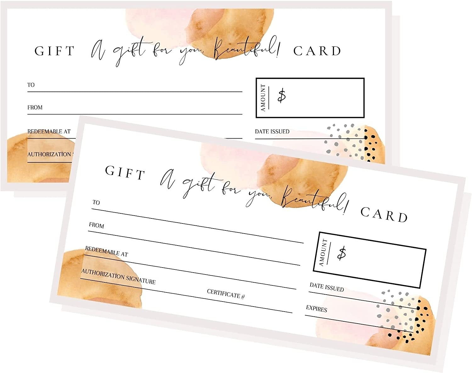 Blank Gift Certificates 30 Pack 3.75 x 8.25" inch Size Gift Card Small