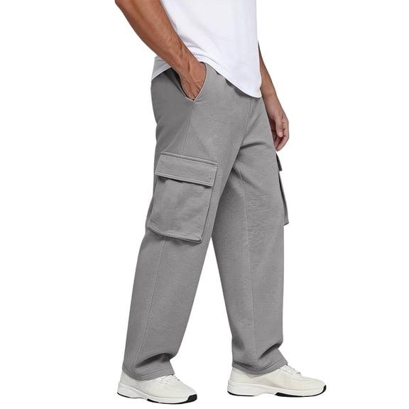 Domuza Cargo Sweatpants for Men Straight Wide Leg Baggy Pants High Rise Elastic Jogger Sweatpant Stretch Trouser with Pockets Gray 3XL