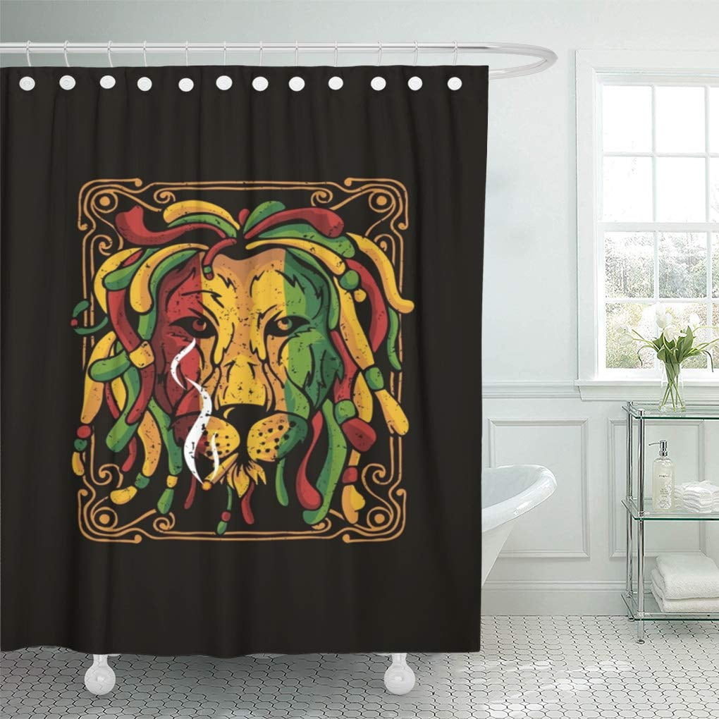 CYNLON Marley Lion Rasta Full Color Bob Fun Head Music Bathroom Decor Bath Shower Curtain 66x72