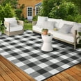 thumbnail image 3 of Haperlare 9'x18' Waterproof Outdoor Rug Plastic Straw Rug, Modern Plaid Reversible Camping Carpet Picnic Mat Geometric Outside Rug for Patio, Backyard, Balcony, Black and White, 3 of 8