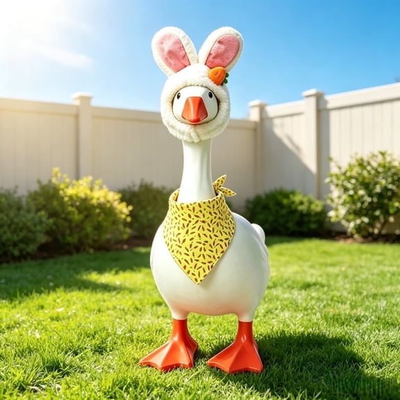 AZXY Easter Porch Goose Outfit, Plush Fuzzy Bunny Ear Hat with Carrot Decoration Set,Goose Costume for 23 Inch Cement Plastic Lawn Goose Statue, Easter Spring Decor, Outdoor Yard Garden Home Decor