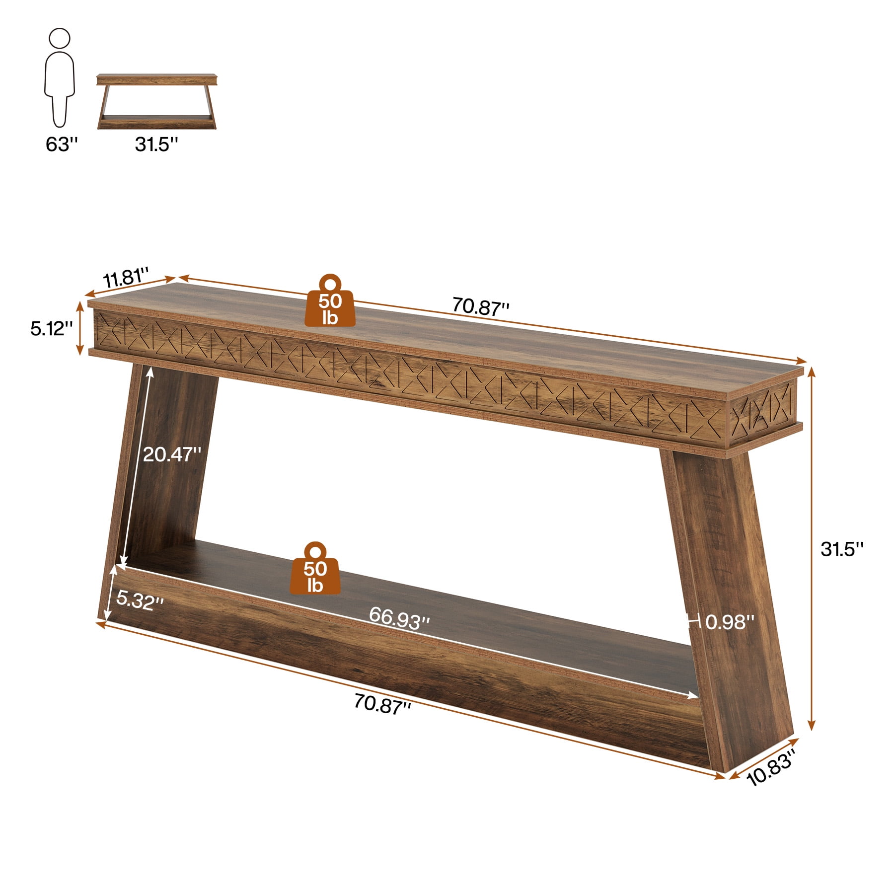 Tribesigns 70.87-Inch Entryway Table, Narrow Console Table with Storage, Wooden Long Sofa Table, Skinny Hallway Table for Entrance, Bedroom, Living Room, Behind the Couch, Foyer, Rustic Brow