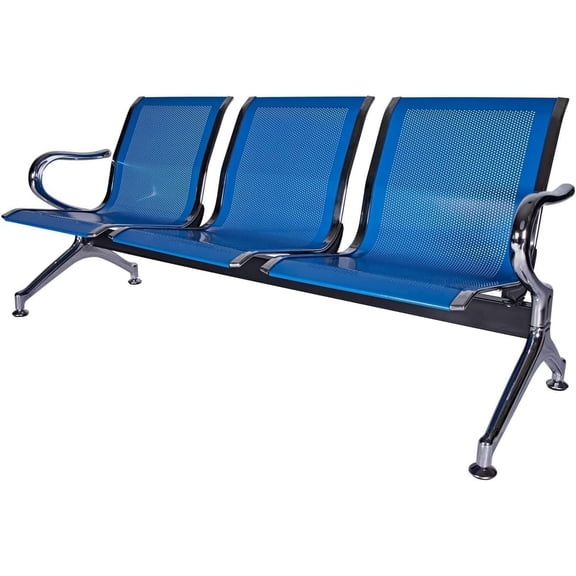 Waiting Room Reception Chairs -3-Seat Airport Reception Chairs with Arms, Office Guest Chairs for Bank, Hospital, Market (Blue)