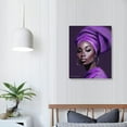 thumbnail image 3 of COMIO  African American Women Canvas Wall Art, Beauty Black Woman Purple Hair Canvas Art, Abstract Minimalist Painting Wall Decor for Living Room Bedroom Bathroom Home Decor Ready to Hanging, 3 of 4