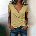 thumbnail image 6 of TGSLY Wrap Front Linen Tops for Women Lightweight Soft Deep V Neck Short Sleeve Shirts Dressy Casual Side Tie Knot Solid Color Blouses XXL, 6 of 8