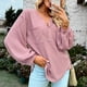 thumbnail image 3 of Camisa de manga larga con cuello en V para mujer, Tops holgados de punto con abertura lateral y botones informales a la moda para Otoño e Invierno, 3 of 6
