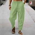 thumbnail image 2 of kosheko Men's Cotton Linen Pants Solid Textured Harem Pants Casual Gauze Pants Lightweight Loose Beach Summer Fall Trousers Green M, 2 of 3
