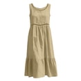 thumbnail image 7 of VBVC Women's Sleeveless Eyelet Tiered Midi Dress , Ladies' Crew Neck Ruffle Dress , Summer Casual Beach Vacation Dresses For Women,Khaki,S-2XL, 7 of 7