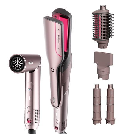 Shark Fer à Lisser Flexfusion et Séchoir à Cheveux Puissant avec Brosse Fusion Coiffeur à Air en Céramique avec Enrouleur Automatique Boucleurs et Concentrateur Plaques en Céramique Fard à Joues Cosmique Hd641S