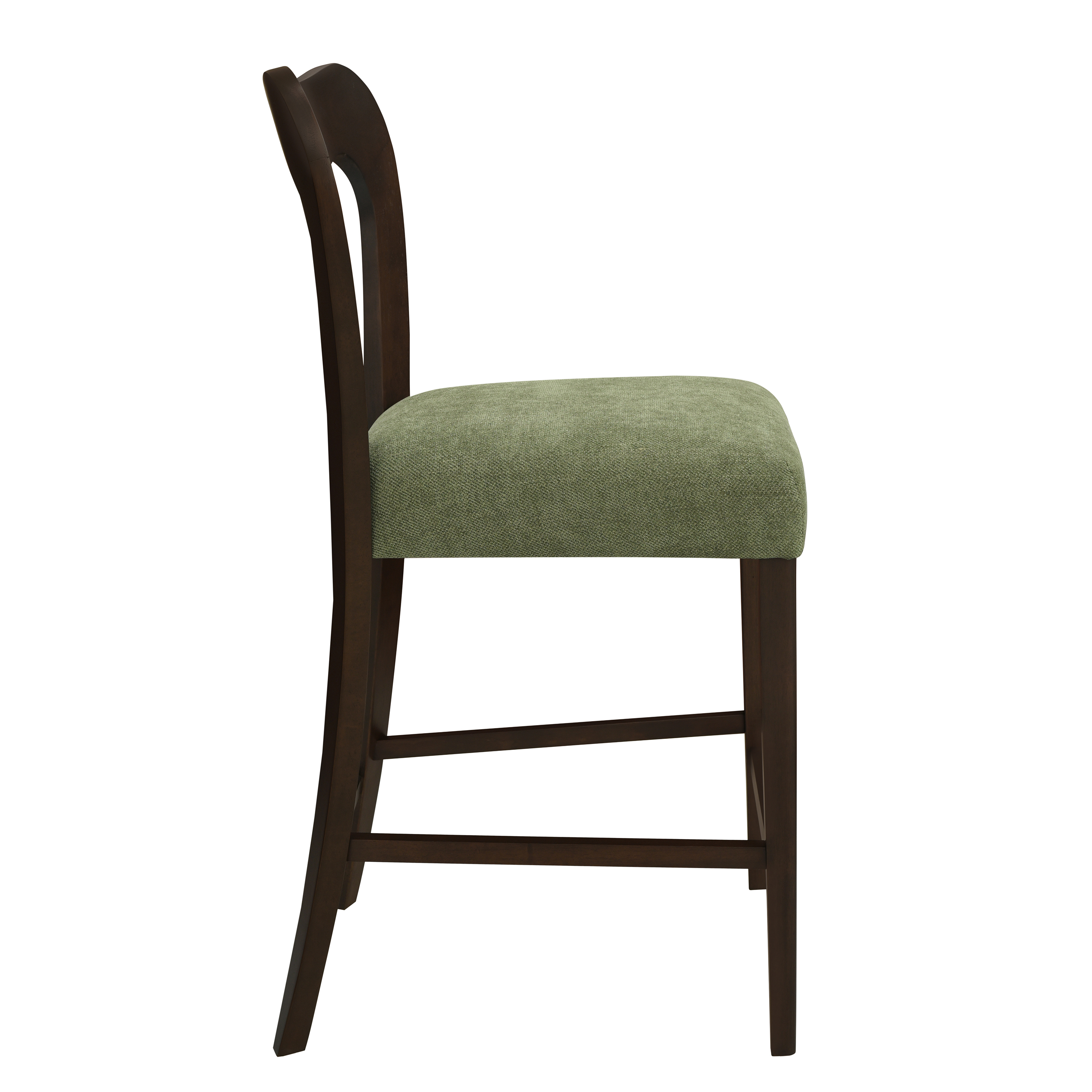 Euroco Counter Stools Set of 2, Upholstered Bar Stools Kitchen Island Chairs with Wooden Frame,Dark Brown & Green