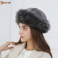 thumbnail image 3 of Spencer Women's Faux Fur Hats Solid Color Fluffy Bucket Hat Winter Ear Warmer Ski Cap (Gray), 3 of 5
