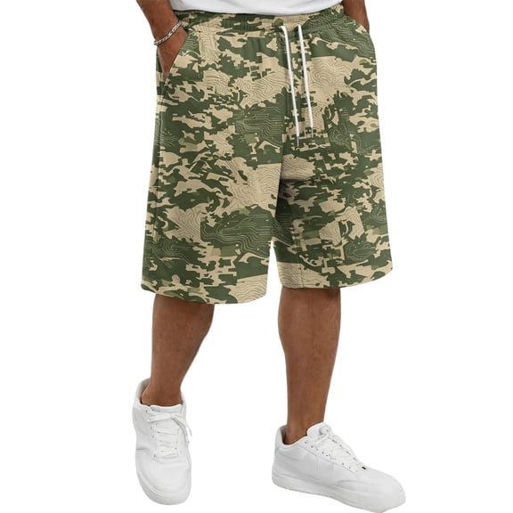Delconic Men Digital Camo Quick Dry Knee Length Casual Shorts Elastic Drawstring Waist Deep Side Pocket Loose Fit Short Pants For Summer Beach Hiking Fishing Army Green L