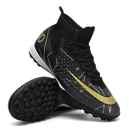 RURAN Men's Soccer Shoes with Non-Slip Spikes High-Tops Lace-Up Indoor Futsal TF Turf Cleats Sneaker
