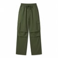 thumbnail image 6 of Cagogo Women Wide Leg Cargo Pants with Pockets Casual Loose Drawstring Long Trousers Summer Workout Lounge Beach Travel Utility Bottoms, Army Green XL, 6 of 8