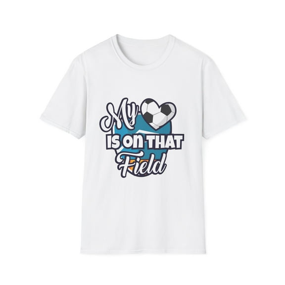 Cool Novelty Soccer Mama Sports Mom Gift | Retro My Heart Is On That Field Game Day Men Women Unisex Softstyle T-Shirt