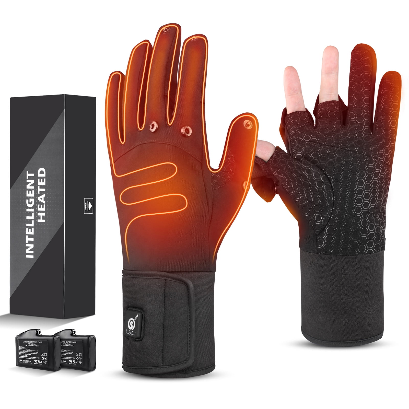 Savior Mens Flip Magnetic Heated Gloves, Water-Resistant Heated Gloves Women, Electric Rechargeable Battery 2pcs 7.4V Touchscreen Heating Gloves for Ice Fishing Motorcycle Skiing Hunting Camping