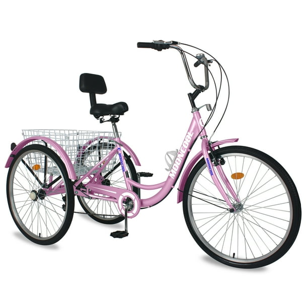 MOPHOTO Adult Tricycle Bike 3 Wheeler Bicycle 7 Speed Portable Tricycle