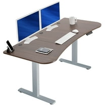 VIVO Electric 63” x 32” Stand Up Desk, Dark Walnut Table Top, Gray Frame