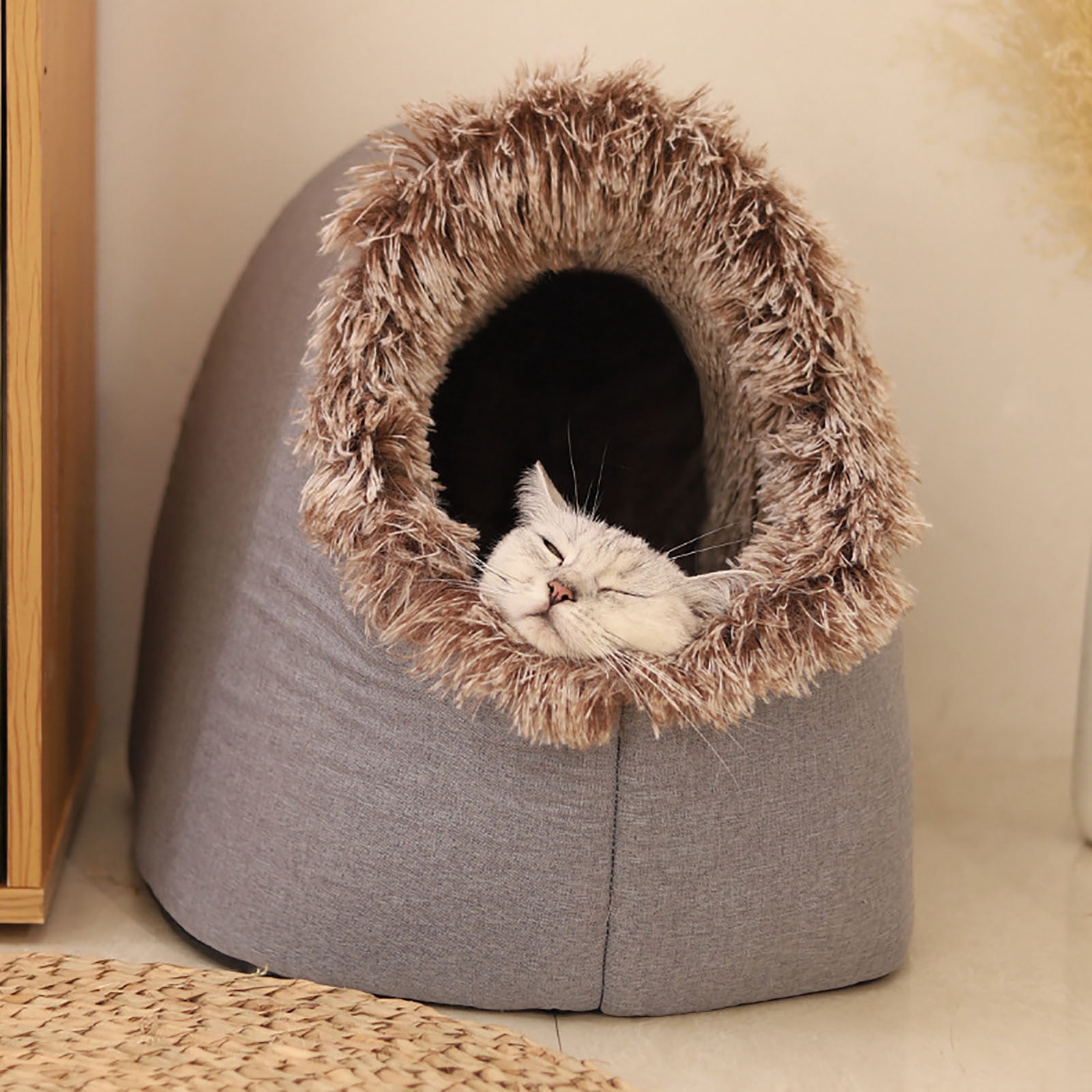 Medium Size Warm Pet Cave Bed - Thick Insulated Enclosed Sleeping Bed for Dogs & Cats, Portable Winter Pet Bed, Cozy Indoor Nest for Cold Weather Nights, Keeps Pets Warm, 11.8*15.7*13in, Coffee