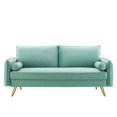 thumbnail image 3 of Modway Revive Modern Performance Velvet & Metal Sofa in Mint Green/Gold, 3 of 10