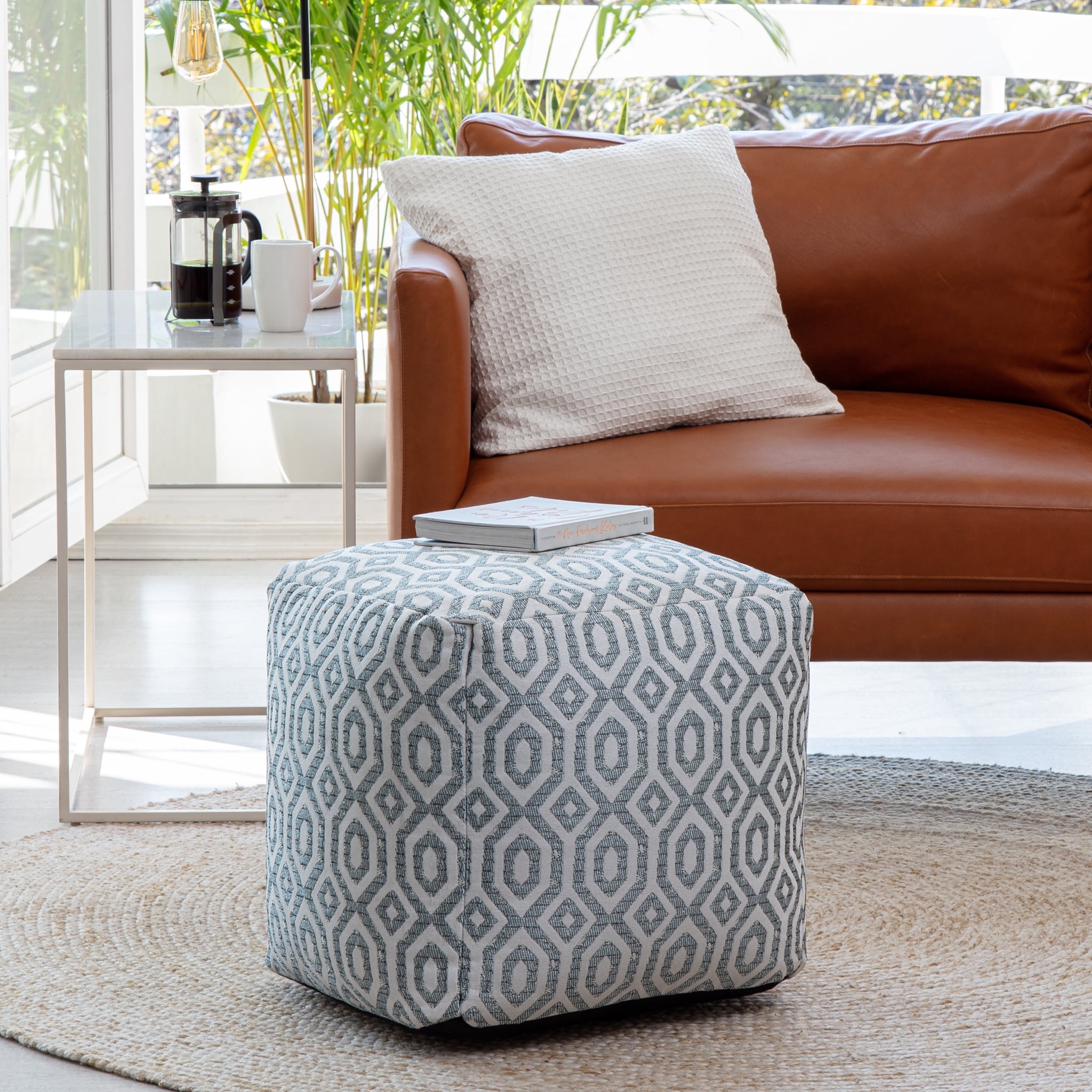 Zuma Teal 18" x 18" x 18" Teal & Ivory Pouf