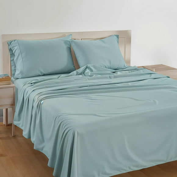 Casa Platino Sábanas 100% Algodón – Juego de Sábanas de Percal Suave Tamaño Matrimonial, Lujo de Hotel Se Encuentra con la Comodidad Diaria, Lavable a Máquina, Bolsillo de 15” de Profundidad – Azul Frío
