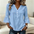 thumbnail image 4 of Neewe Womens Cotton Button Down Shirts Cotton Ruffle Sleeve Tops V Neck Casual Loose Fit Blouses, 4 of 8