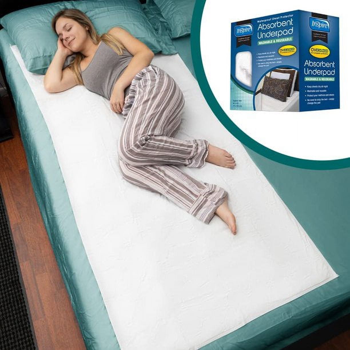 Inspire Mattress Pad, Oversized 36"x 72" – Quilted, Bed Pad for Incontinence Washable, for Adults and Kids Reusable Underpad