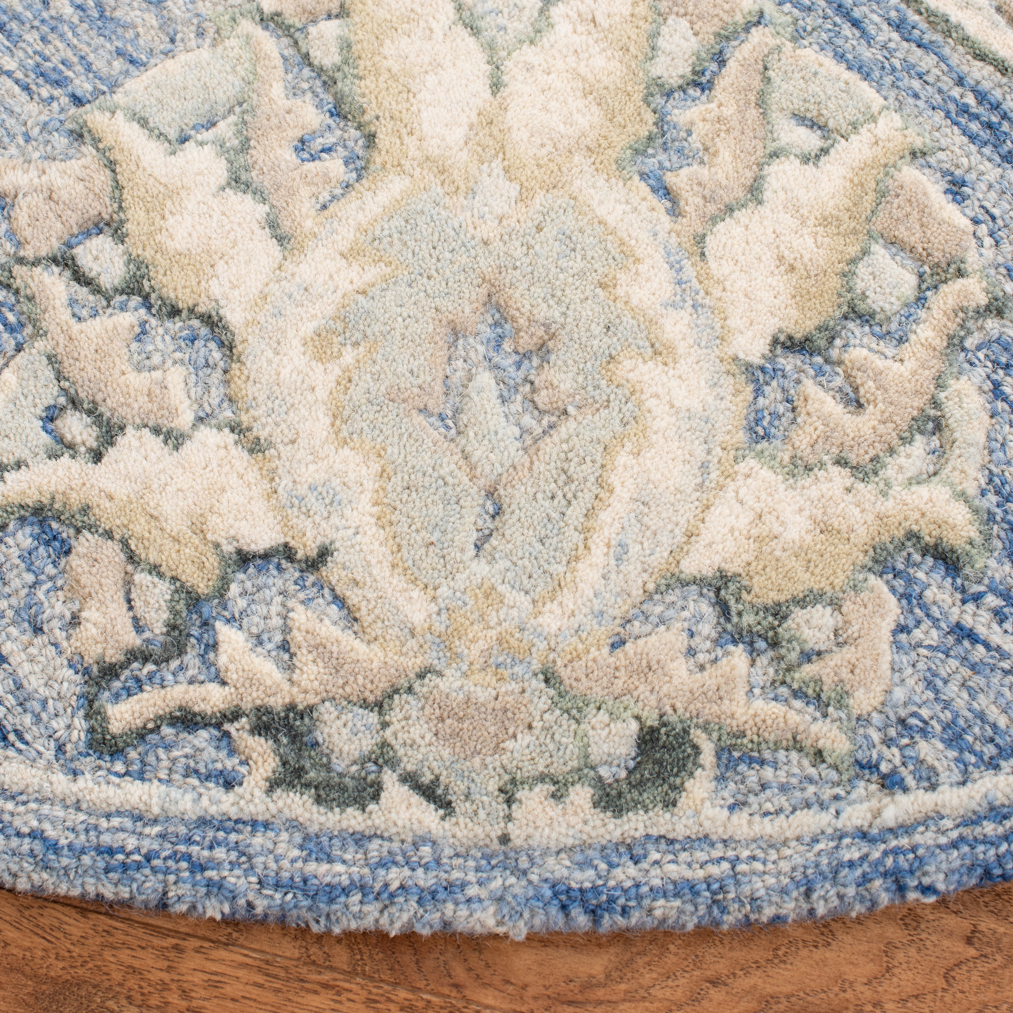 SAFAVIEH Glamour Catrine Bordered Wool Area Rug, Blue/Beige, 6' x 6' Round