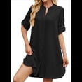 thumbnail image 1 of Robe Chemise à Boutons pour Femmes, Ample, Décontractée, Manches Courtes, Col à Revers, Col en V, Mini-Robe d'Été, Noire, TTG, 1 of 6