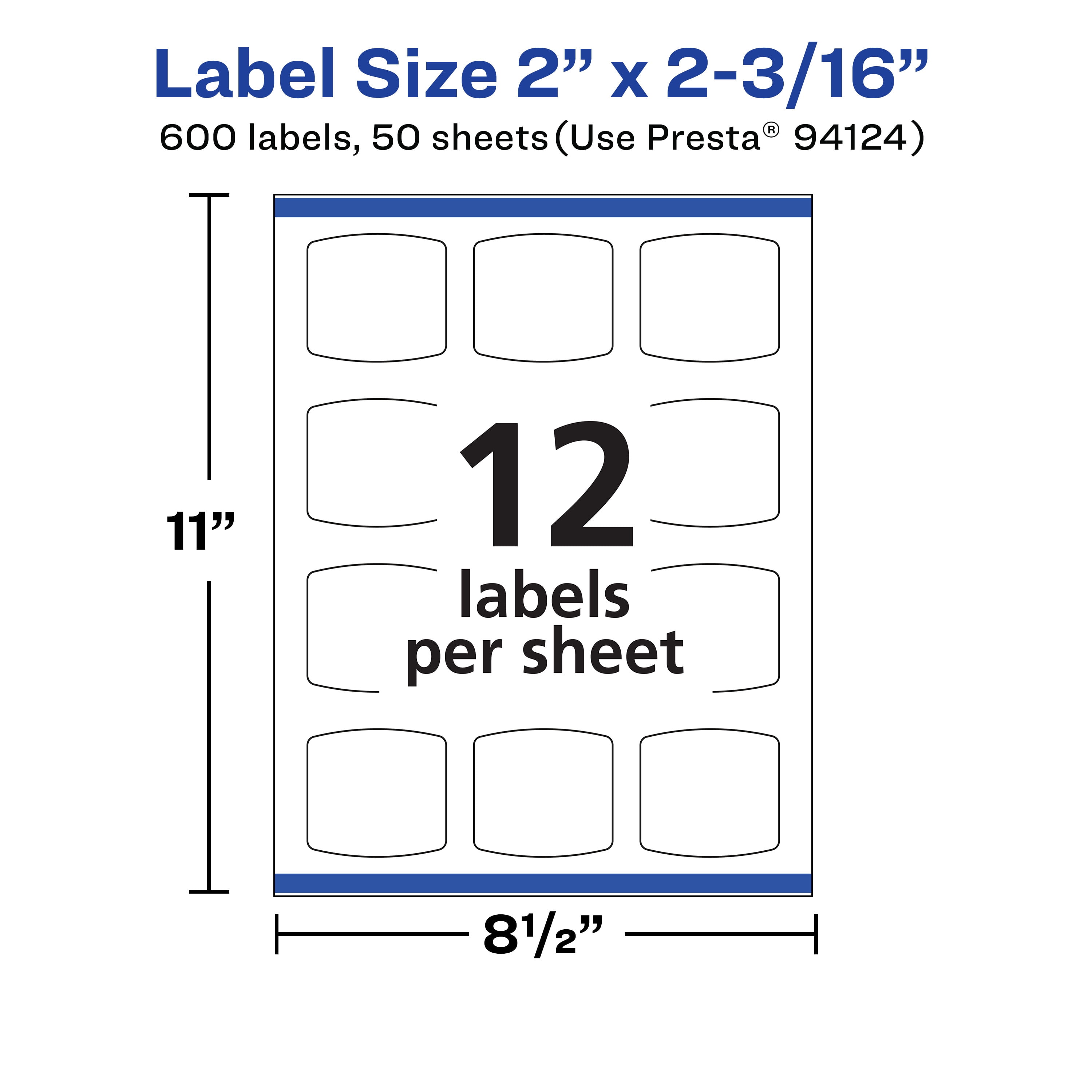 Avery Matte White Arched Square Labels, 2" x 2-3/16", 600 Total