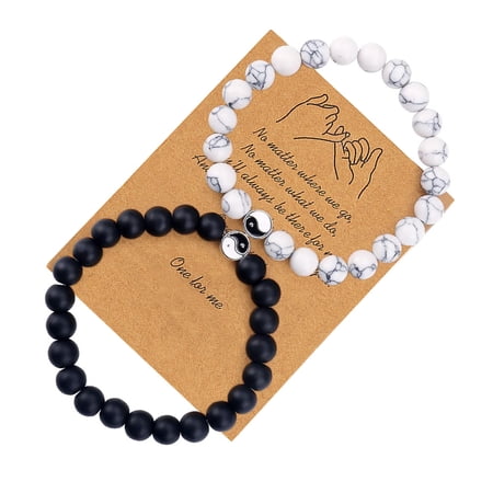 SUSHANG Frosted Handmade Beaded Bracelet Black White Bead Best Friend Card Bracelets Couples Bracelets for 2 Matching His and Her Lover Bracelet for Friendship Relationship Girlfriend Valentines Gift