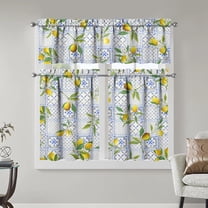 Lemon Kitchen Curtains Sets for Windows Summer Kitchen Decorative Sink Window Valance 3 Piece Set Yellow Tier Curtains 3 Panels Decor for Living Room Bedroom Home