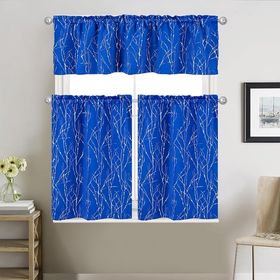 Kitchen Curtains 36 Inch Length Sets with Valance, 3 Piece Rod pocket Thermal Insulated Room Darkening Blackout Curtains For Kitchen, Bedroom And Bath Room(52X18 26X36 Inch, Royal Blue,3 Pieces)