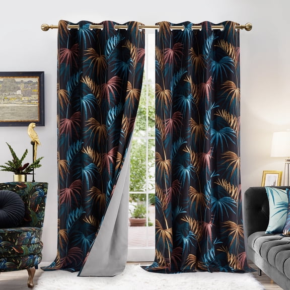 ZOPZO Total Blackout Curtains, Double Layer Thermal Insulated, Black, 52W x 84L Inch, Geometric or Tropical Pattern for Bedroom