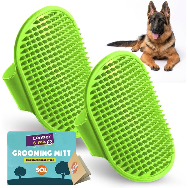 Paquete de 2 cepillos de aseo para perros y mascotas verdes - cepillo de ducha para perros de silicona suave - ER