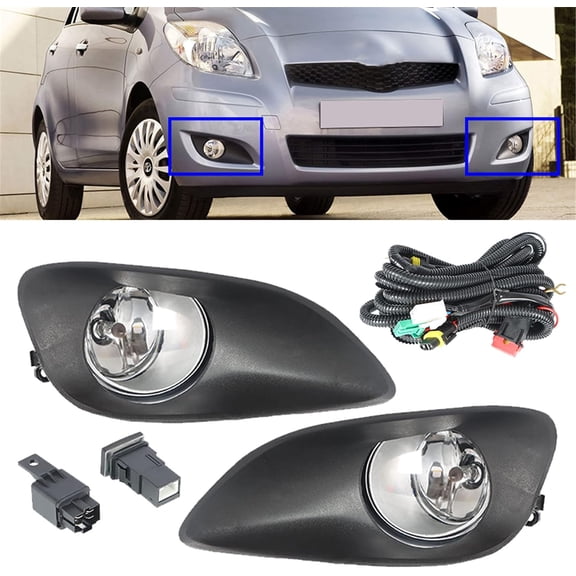 ALL-CARB 1 Pair Fog Lights Lamps Replacement for Toyota Yaris Sedan 2006-2011 Clear Lens with Bulbs   Switch   Harness   Frame Kit Driving Fog Lights Lamps Driver and Passenger Side