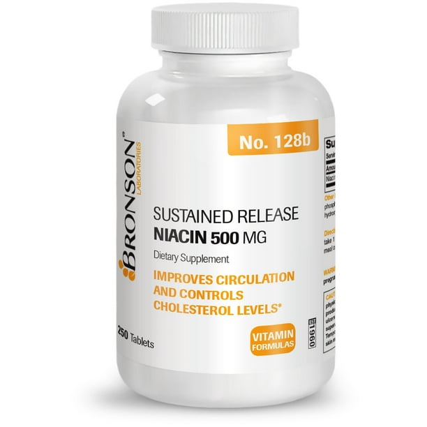 Bronson Niacin (Vitamin B3) 500 Mg. Sustained Release, 250 Tablets