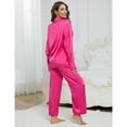 thumbnail image 4 of Women's Button Down Long Sleeve Nightwear Satin Loungewear Comfy Boyfriend Pajama Sets, 4 of 5