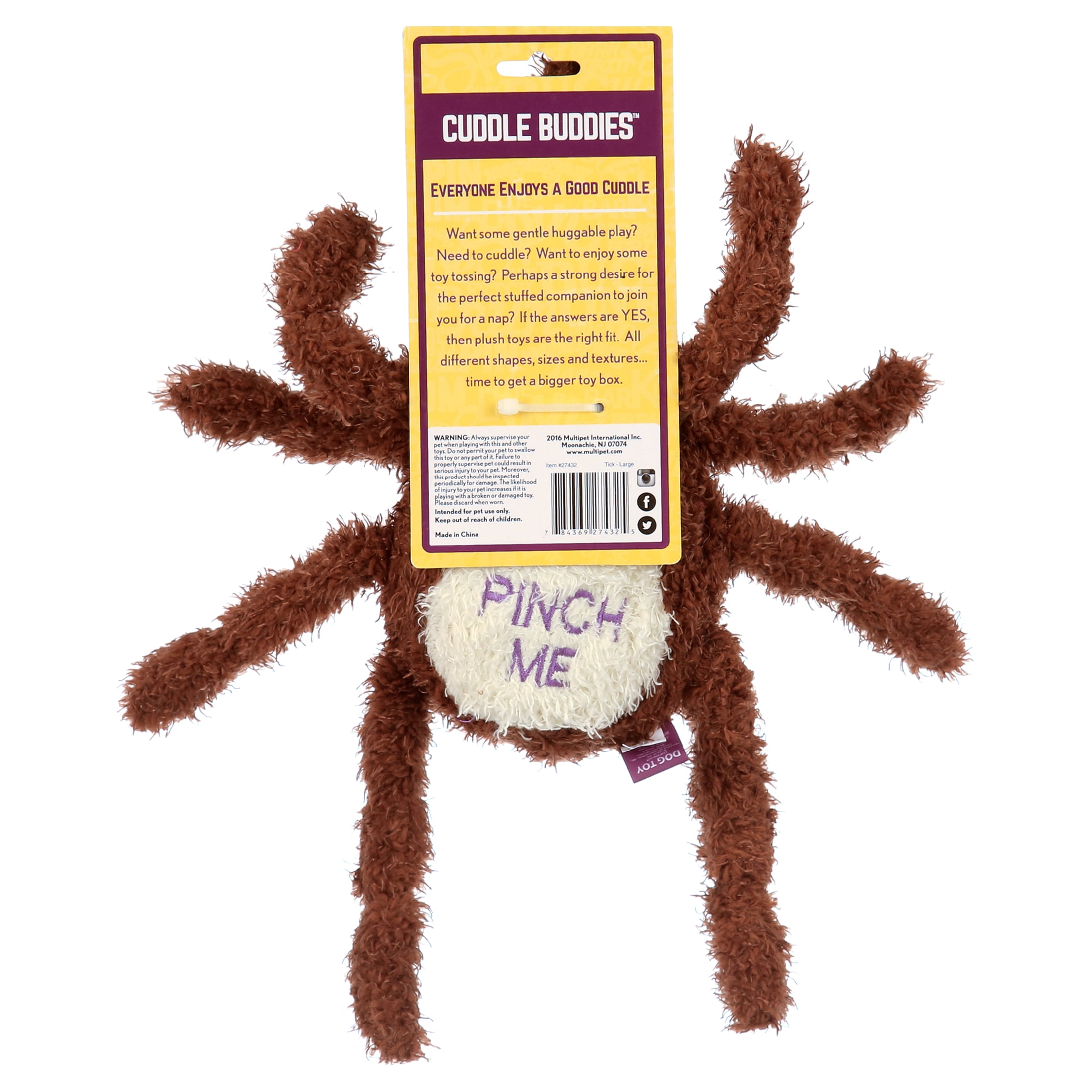 Multipet Plush Tick Dog Toy, Brown/Yellow