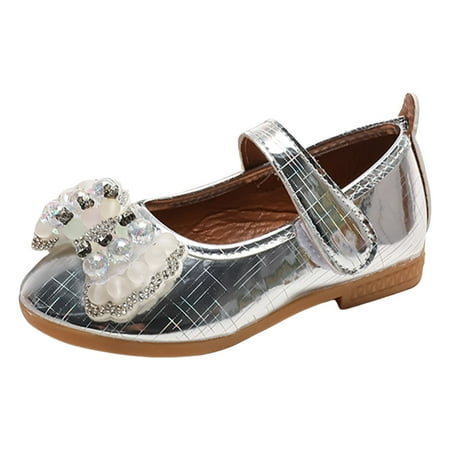 NOLDARES Girls Dress Shoes Girl Ballet Flats Ballet Flats Glitter Mary Jane Shoes Wedding Party School Shoes for Toddler Little Kid(Silver 1.5-2 Years)