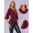 thumbnail image 2 of DARING DIVA Women's V Neck Glitter Sparkly 3/4 Sleeve Top XS Red, 2 of 6