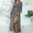 thumbnail image 2 of Women's V-Neck Puff Sleeve A-Line Dress High Waist Split Maxi Dress Bohemian Vacation Dresses, 2 of 7