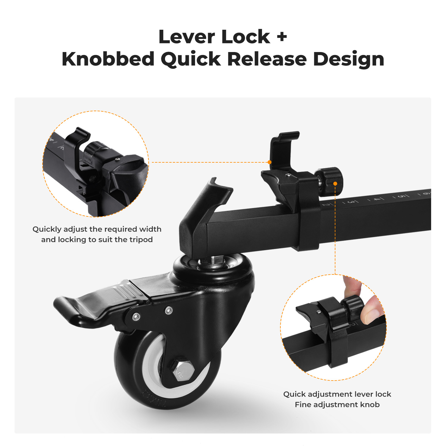 K&F CONCEPT Photography Tripod Dolly, Heavy Duty with 3" Rubber Wheels 44lbs Capacity Tripod Wheels, Compact Video Tripod Dolly with Adjustable Legs and Carry Bag for DSLR Cameras Camcorder